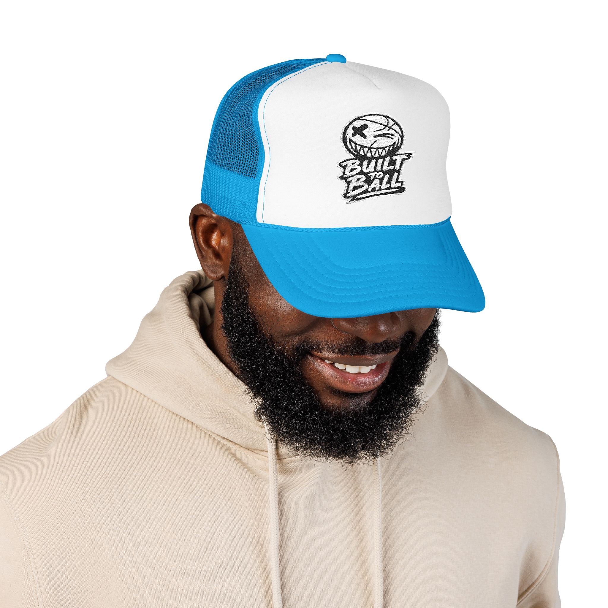 Built to Ball Foam Trucker Hat, Embroidered Cap for Sports Fans, Adjustable Snapback, Perfect Gift for Athletes, Everyday Wear