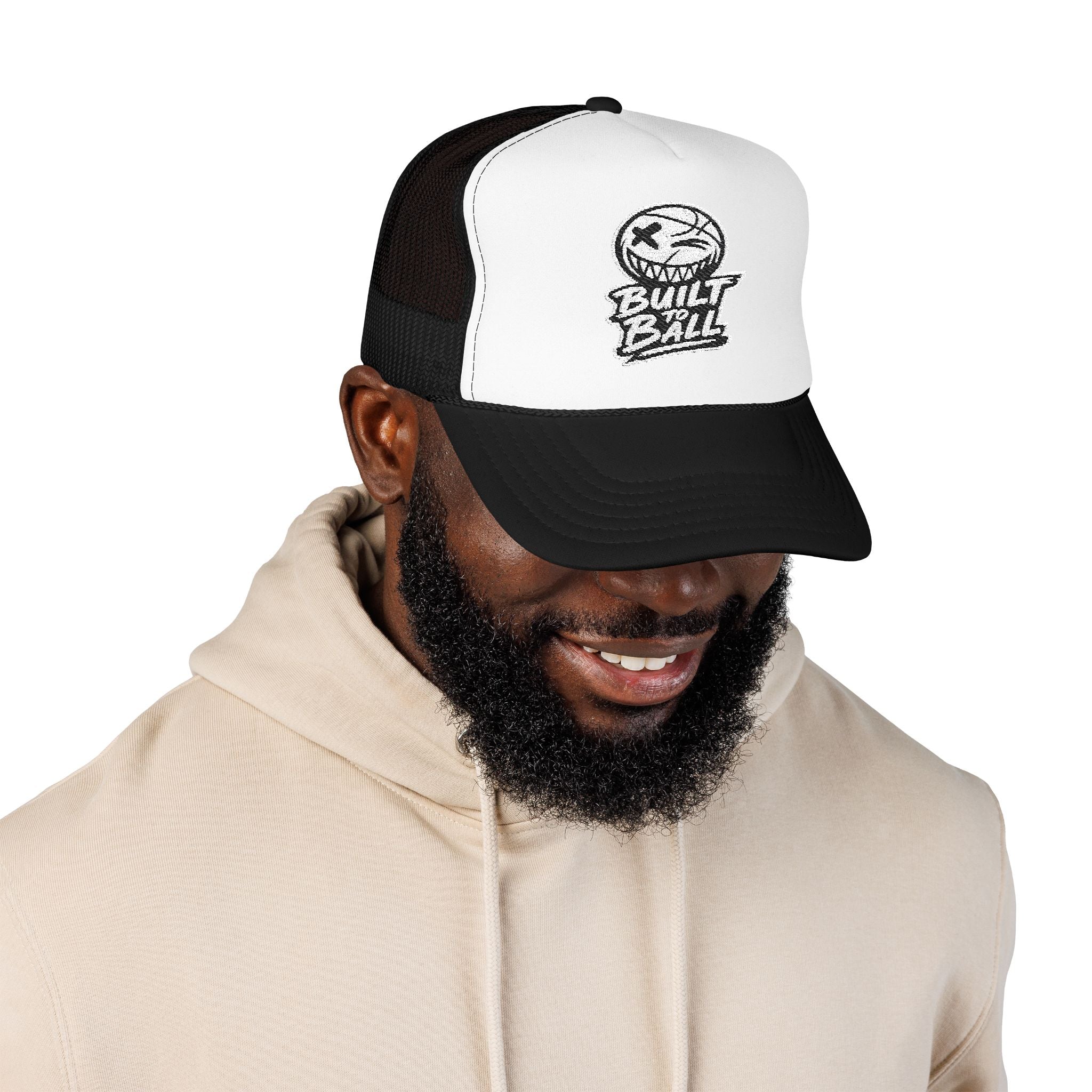 Built to Ball Foam Trucker Hat, Embroidered Cap for Sports Fans, Adjustable Snapback, Perfect Gift for Athletes, Everyday Wear