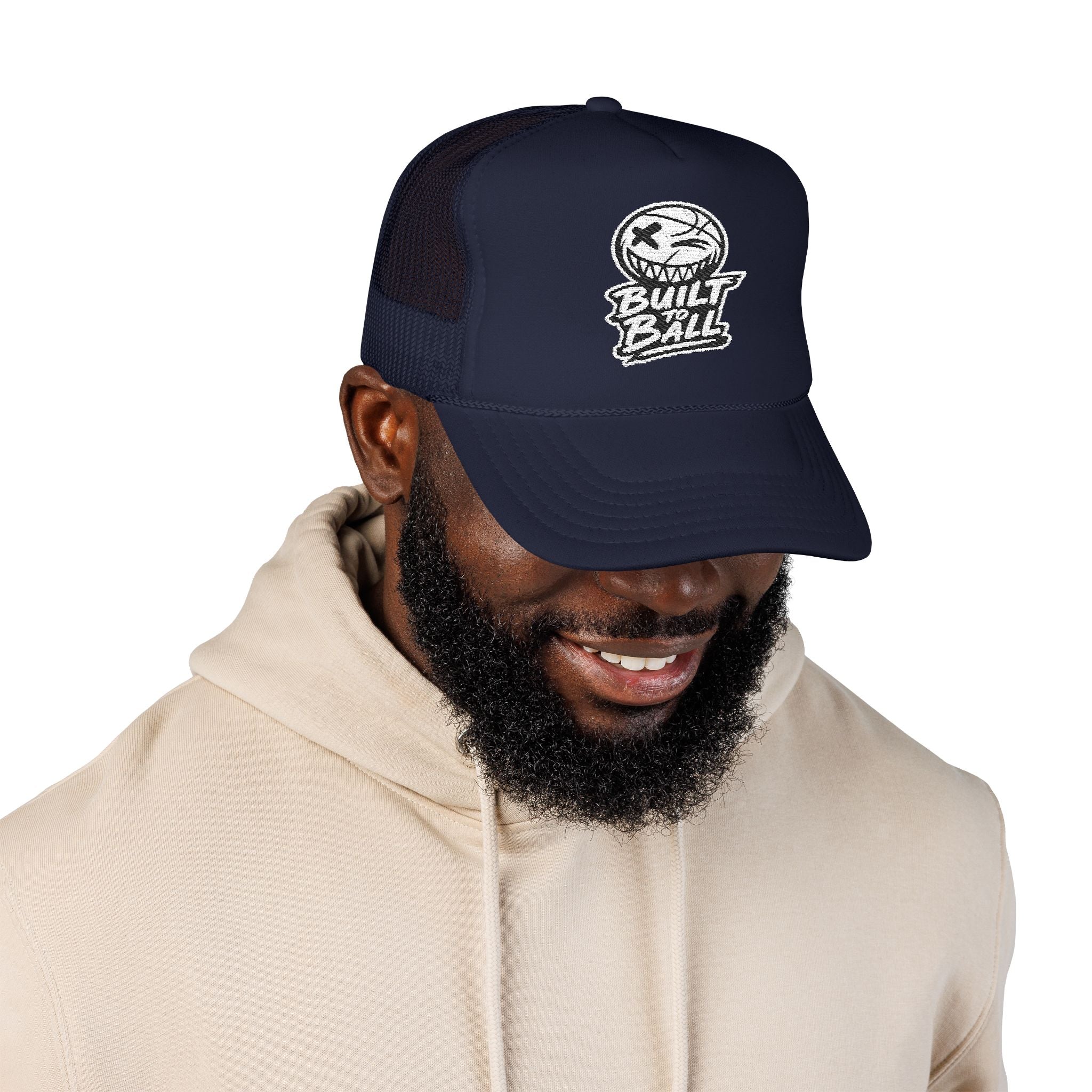 Built to Ball Foam Trucker Hat, Embroidered Cap for Sports Fans, Adjustable Snapback, Perfect Gift for Athletes, Everyday Wear