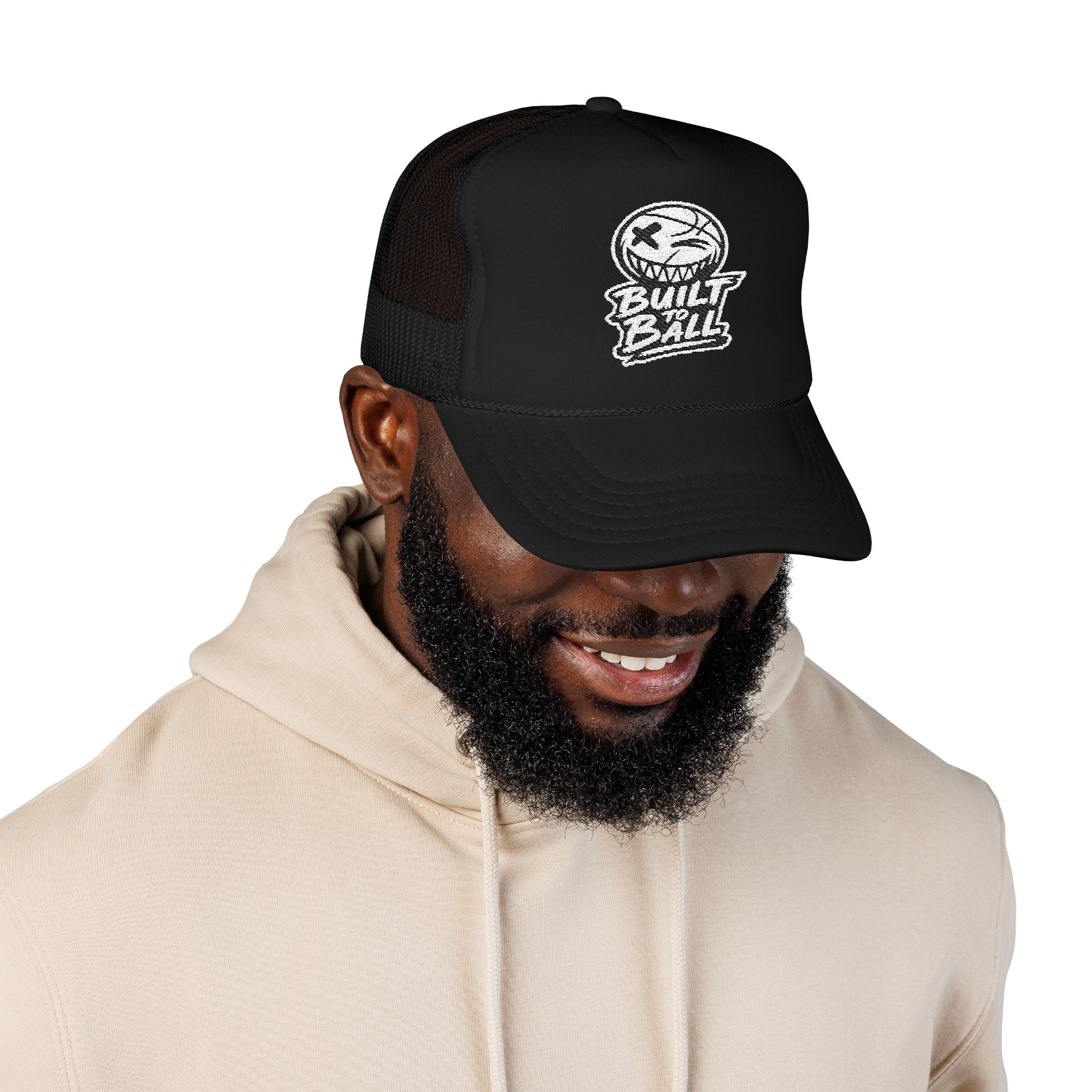 Built to Ball Foam Trucker Hat, Embroidered Cap for Sports Fans, Adjustable Snapback, Perfect Gift for Athletes, Everyday Wear